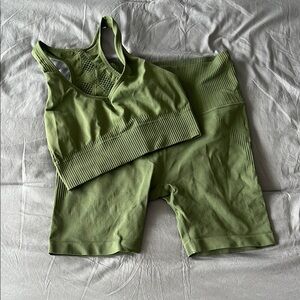 Olive Green Sports Bra & Shorts